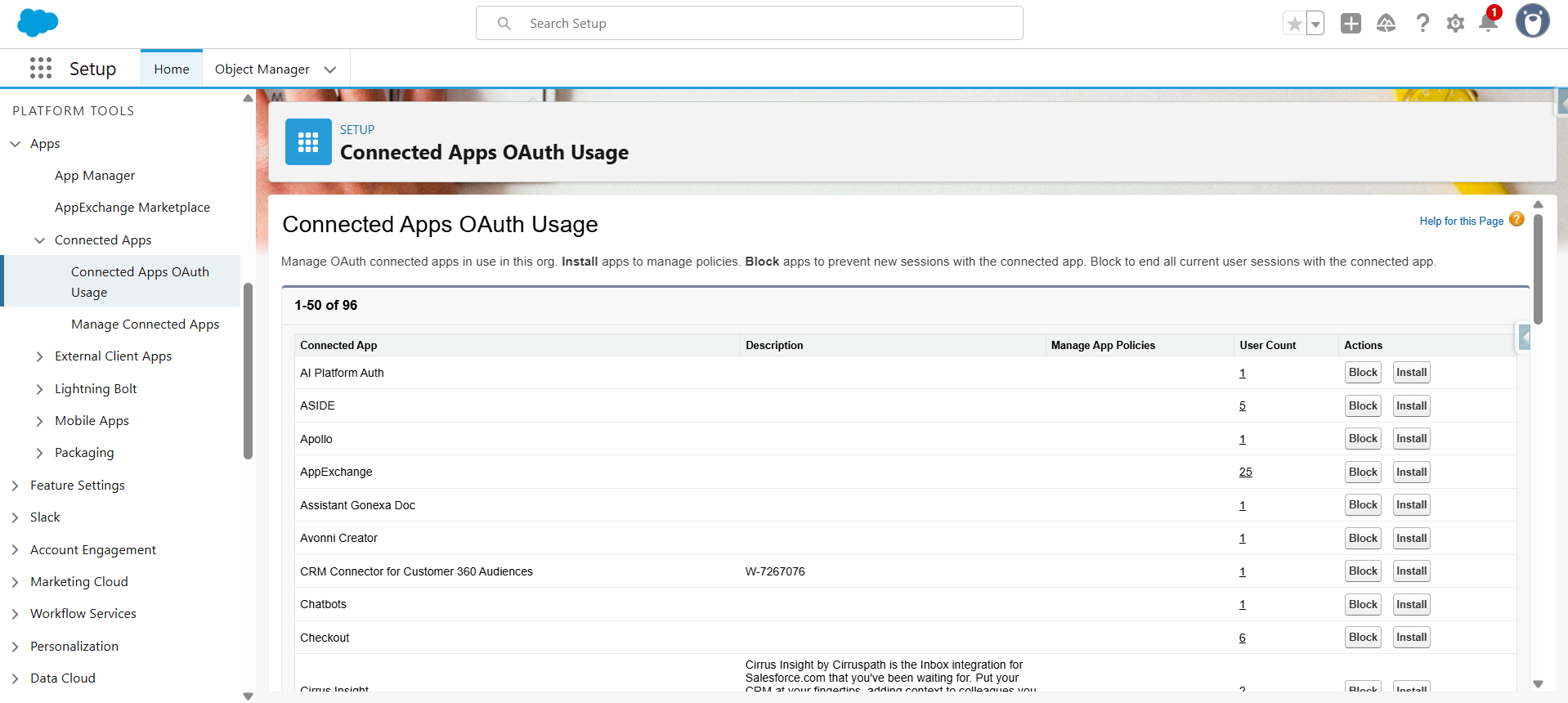 Connected Apps Oauth Usage Setup
