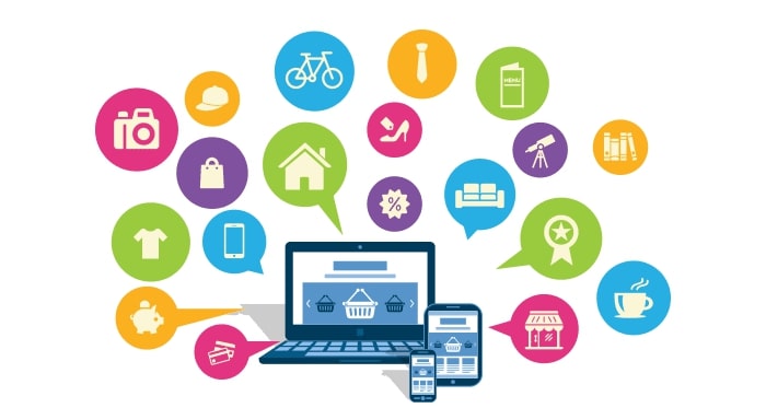 Grafika przedstawia wiele kanałów dotarcia w branży retail