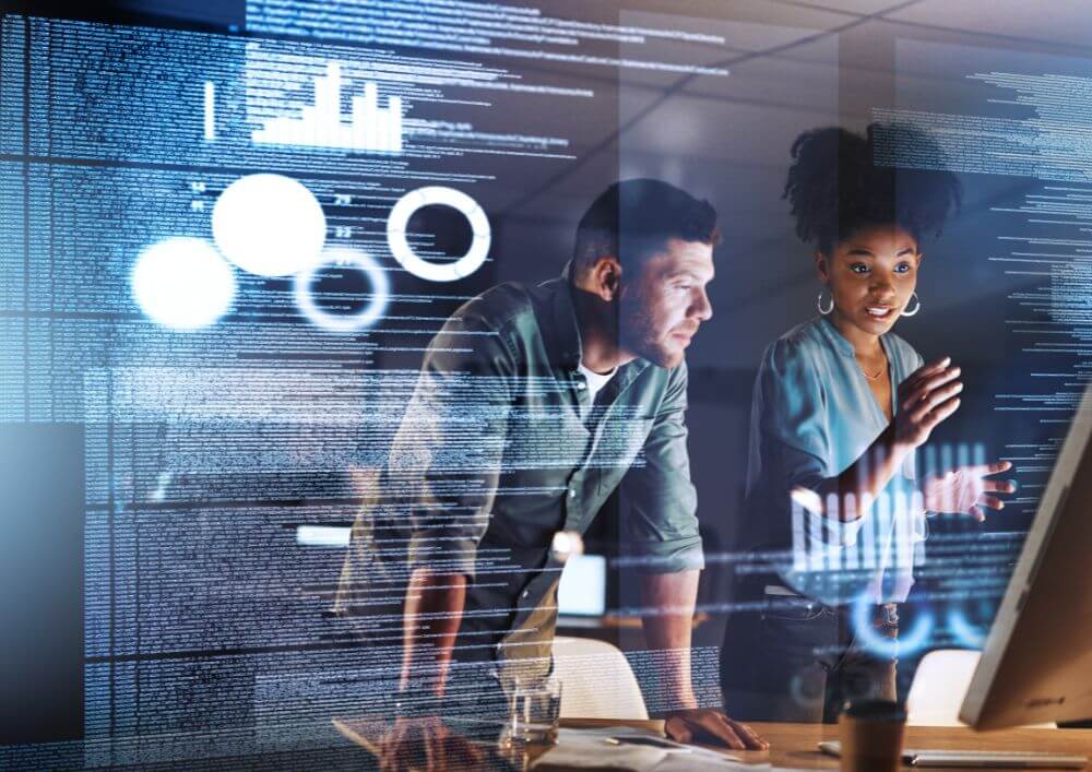 photo shows people testing the software