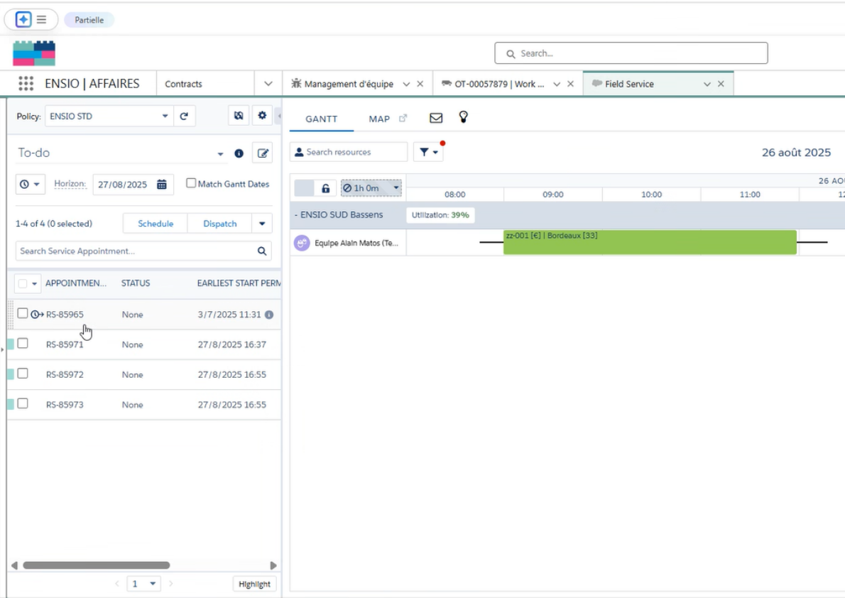 ENSIO tableau de bord field service
